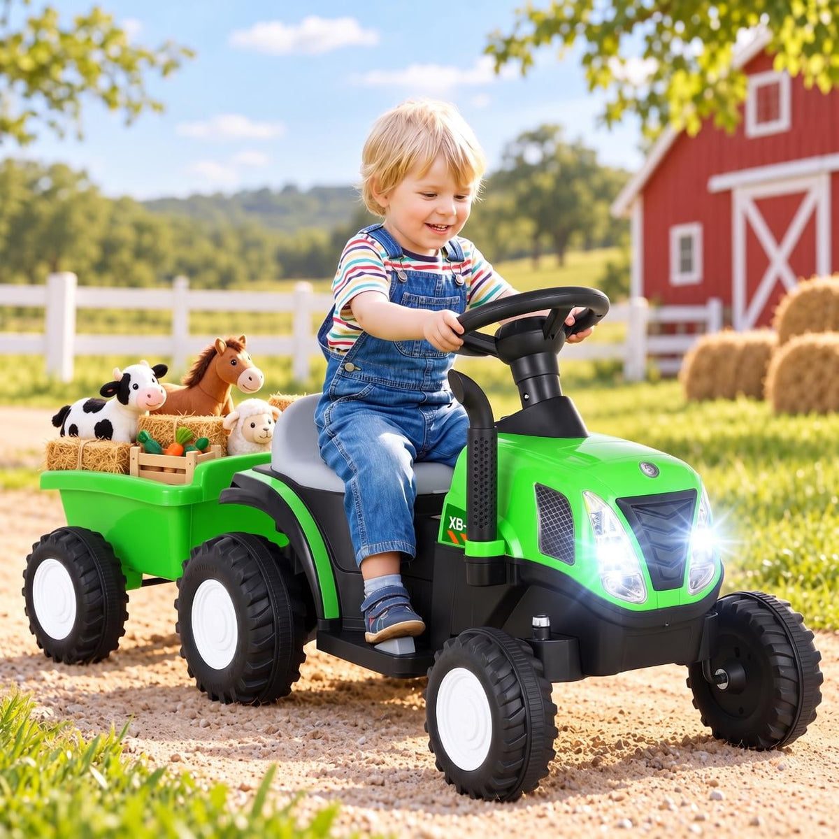 LAZY BUDDY 6V Kids Ride on Tractor with Trailer, Electric Ride on Toy for Children 3+. 55lbs