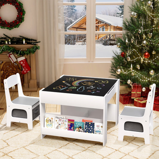 LAZY BUDDY Kids Table and Chairs Set, Toddler Desk with Storage Drawer, Wooden Activity Table Set with Detachable Tabletop, Bookshelf for Classroom/Home/Nursery