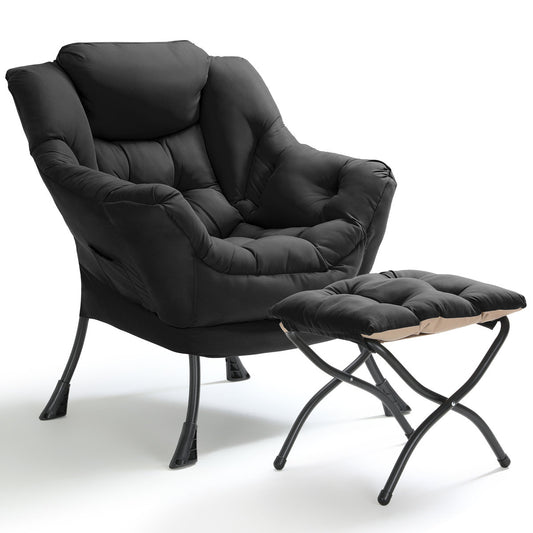 LAZY BUDDY Lazy Chair with Side Pocket, Upholstered Accent Lounge Chair Reading Armchair for Living Room, Bedroom