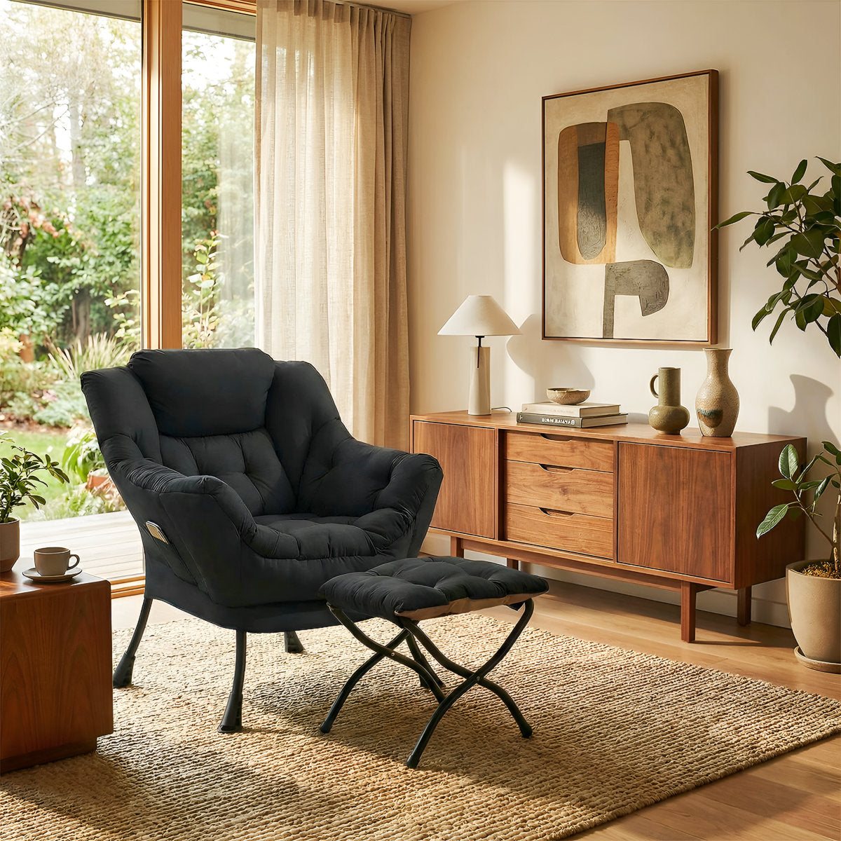 LAZY BUDDY Lazy Chair with Side Pocket, Upholstered Accent Lounge Chair Reading Armchair for Living Room, Bedroom
