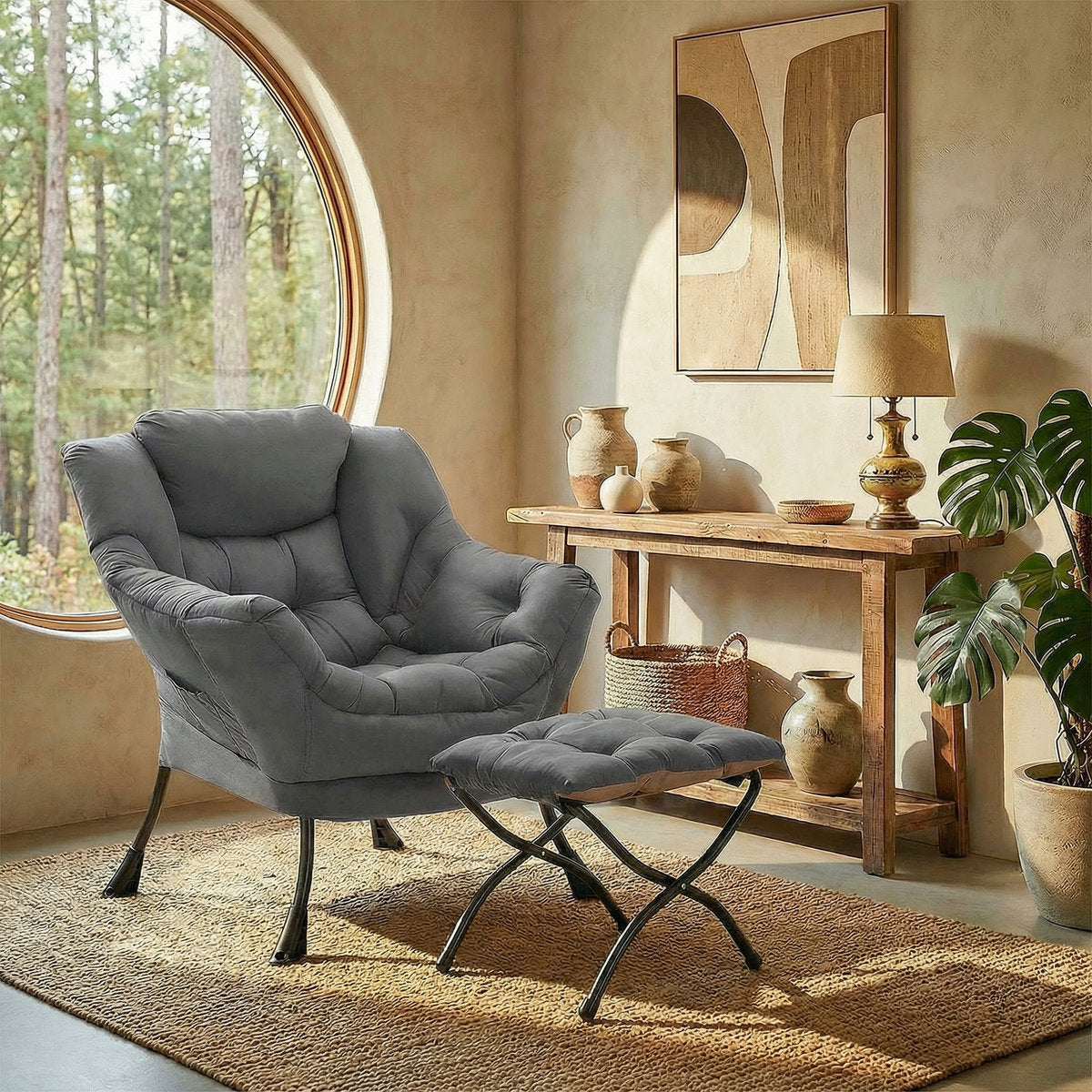 LAZY BUDDY Lazy Chair with Side Pocket, Upholstered Accent Lounge Chair Reading Armchair for Living Room, Bedroom