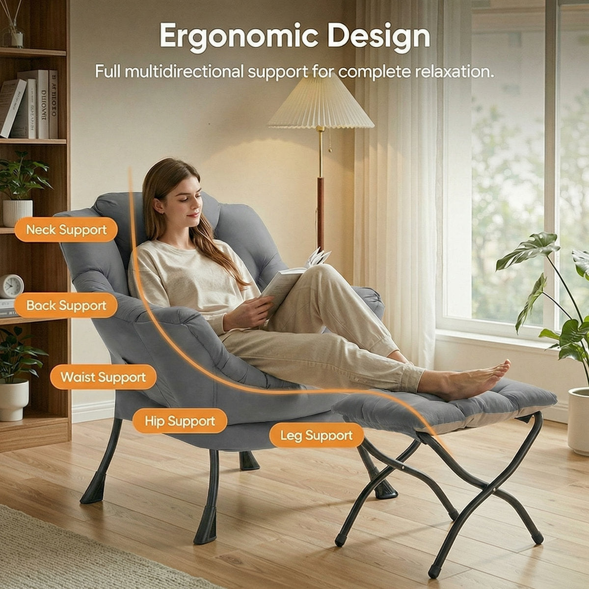 LAZY BUDDY Lazy Chair with Side Pocket, Upholstered Accent Lounge Chair Reading Armchair for Living Room, Bedroom