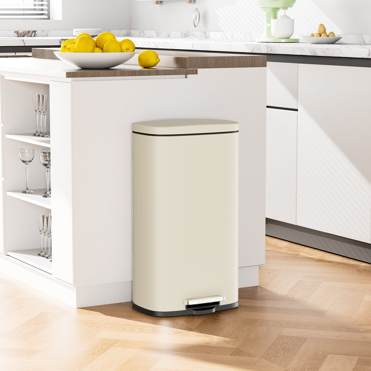 LAZY BUDDY 8 gal Stainless Steel Kitchen Trash Can Black Garbage Bin with Lid - 5 Colors