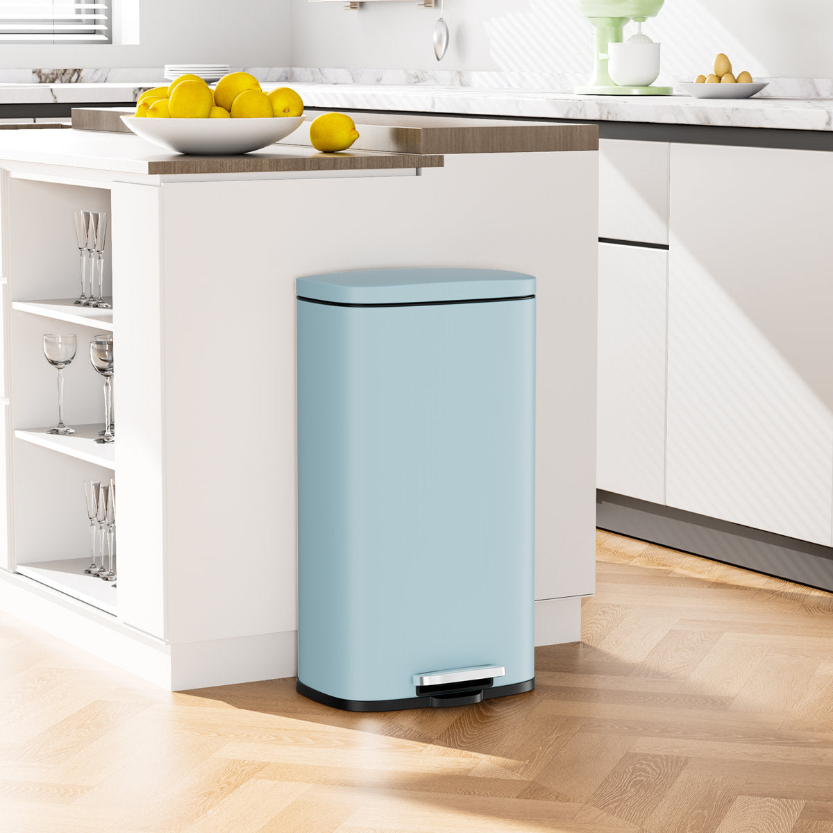 LAZY BUDDY 8 gal Stainless Steel Kitchen Trash Can Black Garbage Bin with Lid - 5 Colors