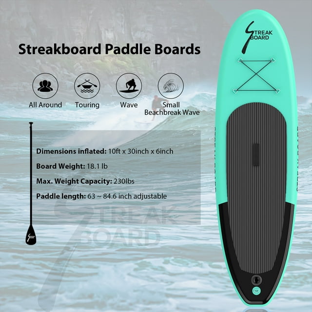 10FT Inflatable Stand Up Paddle Board Non-Slip Deck with Backpack, Leash, Paddle, Hand Pump & Repair Kit