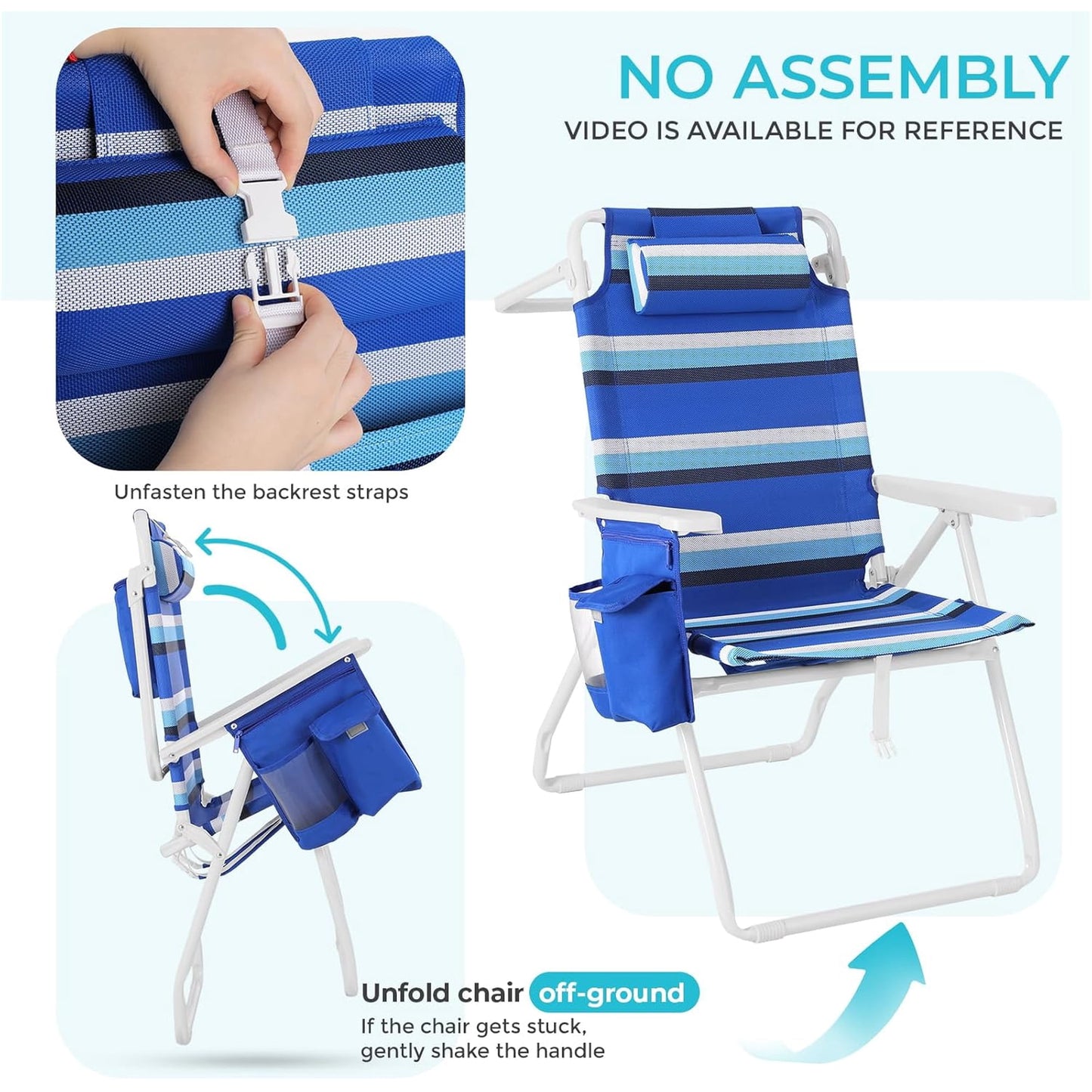 LAZY BUDDY 15.7'' Tall Backpack Beach Chairs for Adults, Portable Folding Beach Camping Chair, 1 Pack