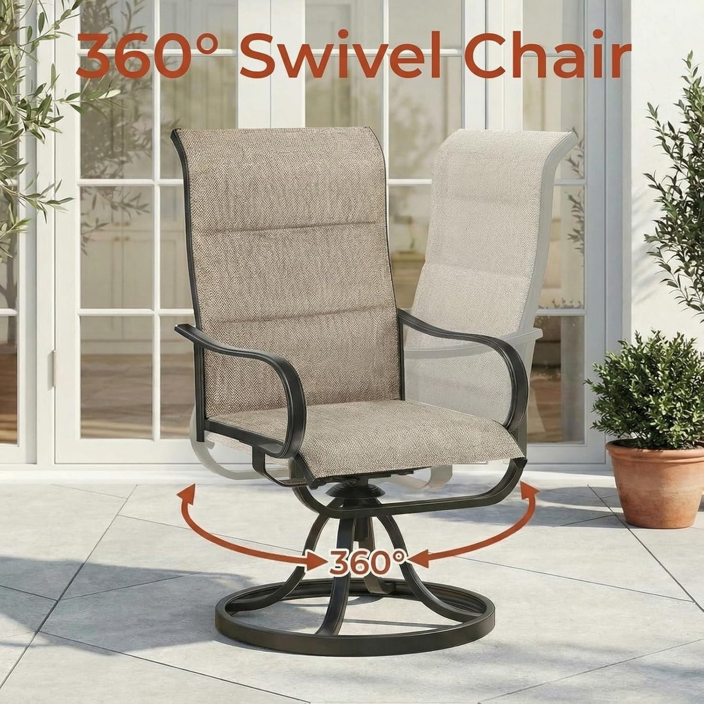 LAZY BUDDY Padded Patio Swivel Chairs Set of 2/4, Heavy Duty Outdoor Dining Chairs with Textilene & Metal Frame, High Back, 330lbs