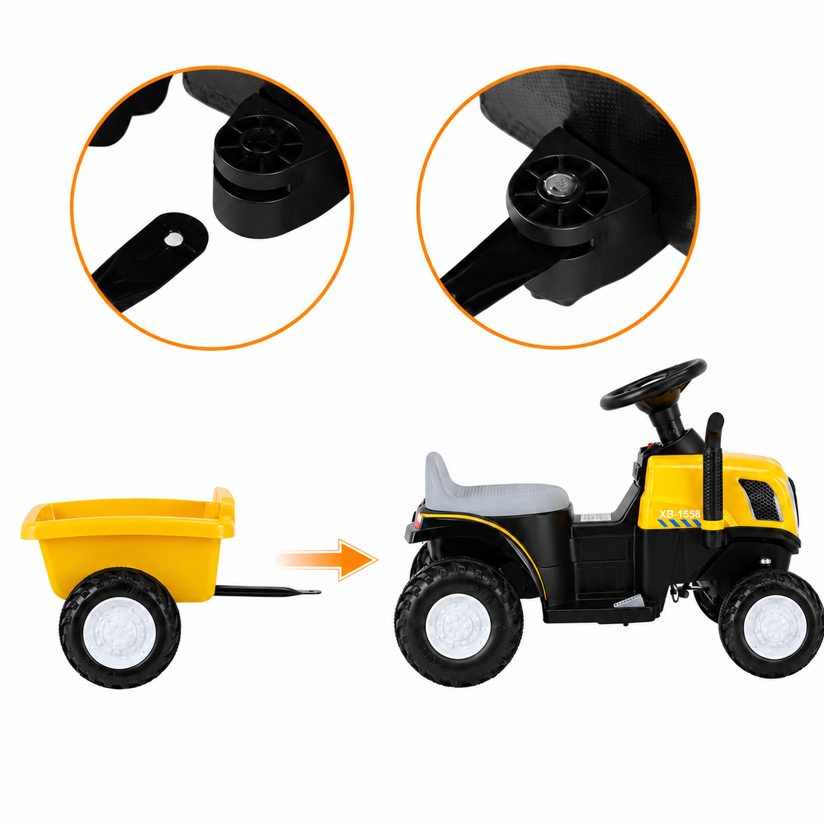 LAZY BUDDY 6V Kids Ride on Tractor with Trailer, Electric Ride on Toy for Children 3+. 55lbs