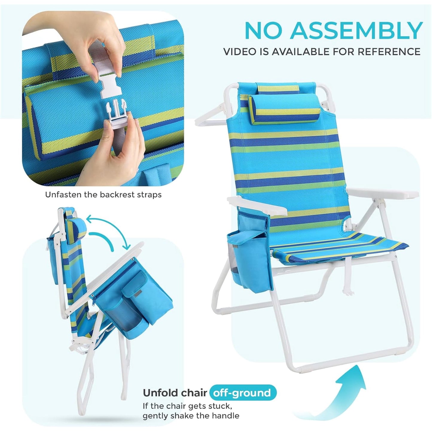 LAZY BUDDY 15.7'' Tall Backpack Beach Chairs for Adults, Portable Folding Beach Camping Chair, 1 Pack