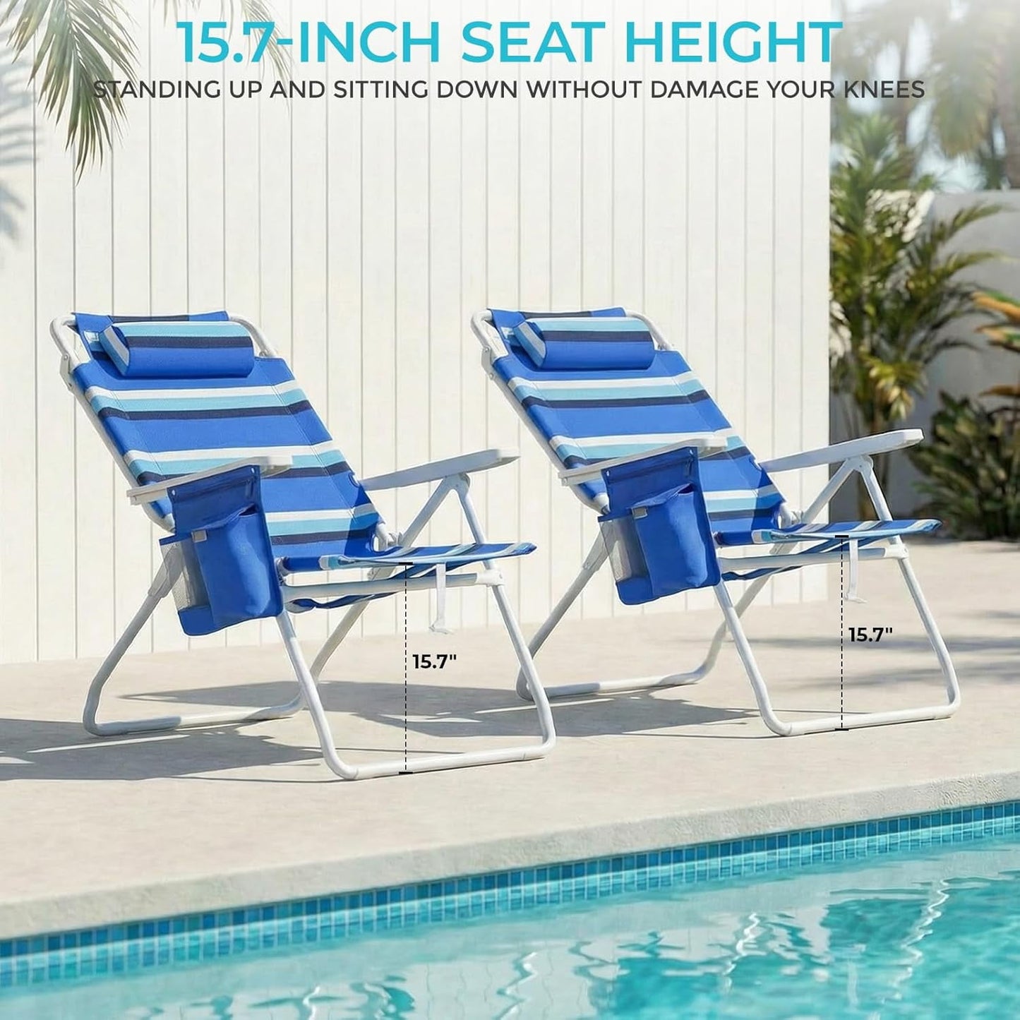 LAZY BUDDY 15.7'' Tall Backpack Beach Chairs for Adults, Portable Folding Beach Camping Chair, 1 Pack