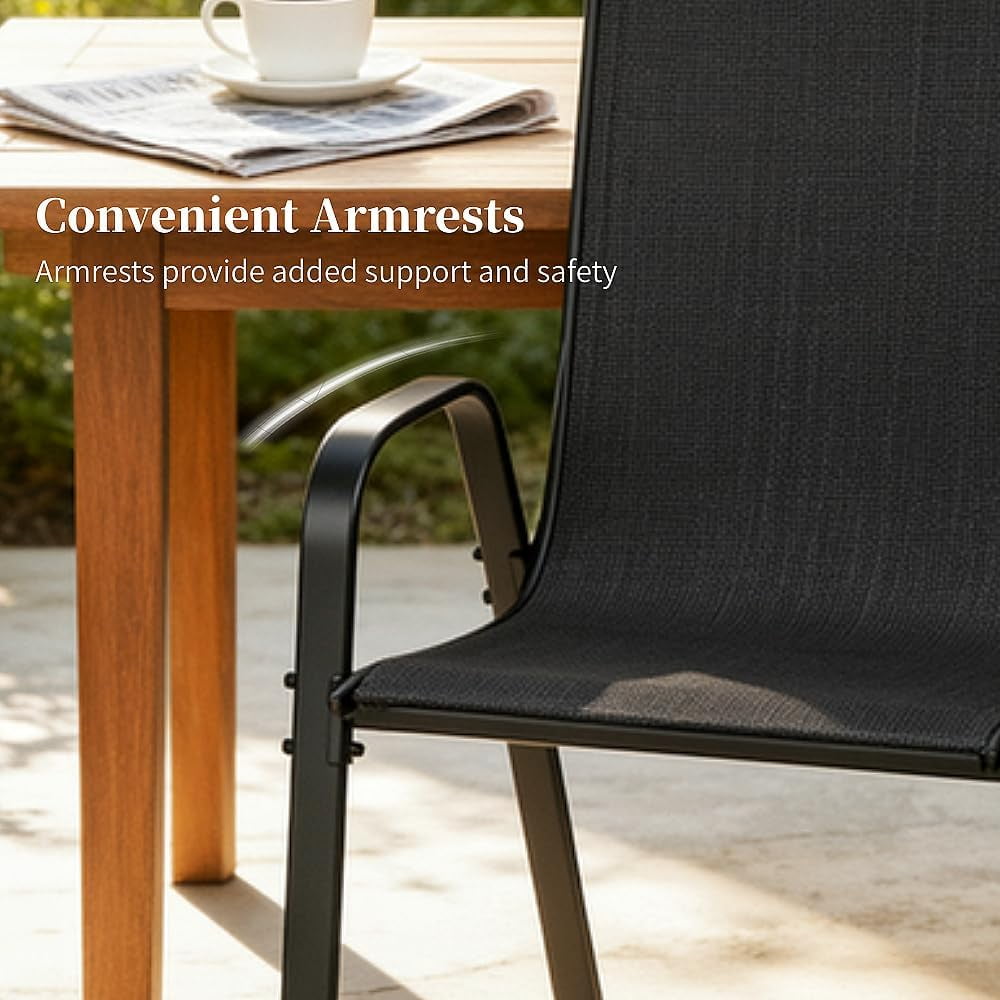 LAZY BUDDY Patio Chairs Set of 6, Stackable Outdoor Dining Chairs for All Weather Textilene Fabric & Metal Frame, Outdoor Chairs Set for Backyard Deck Garden