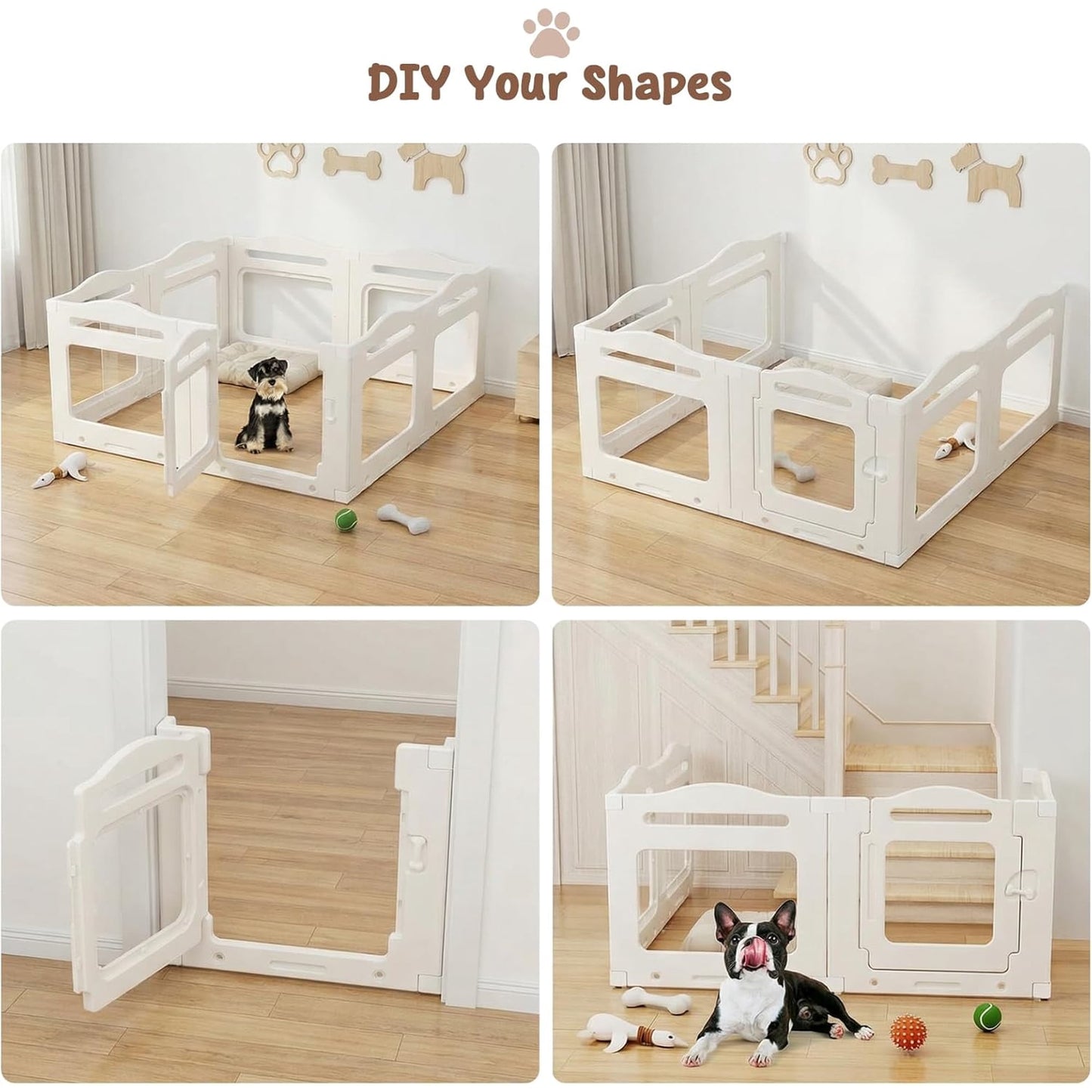 LAZY BUDDY Clear Acrylic Dog Playpen 49.6''x49.6''x23.6'', Indoor Pet Kennel with Locking Door, Plastic Safety Fence Pet Play Pen Whelping for Puppy, Kitten, Small Dogs