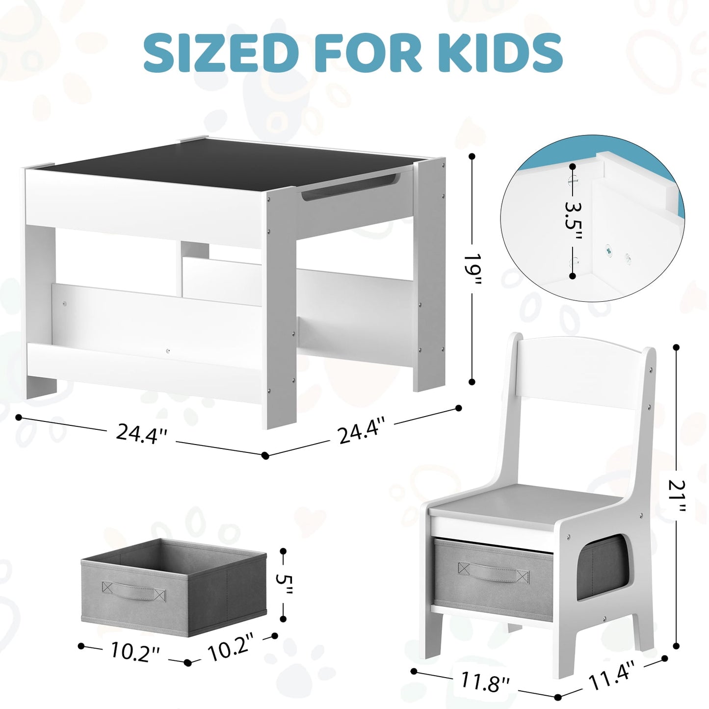 LAZY BUDDY Kids Table and Chairs Set, Toddler Desk with Storage Drawer, Wooden Activity Table Set with Detachable Tabletop, Bookshelf for Classroom/Home/Nursery