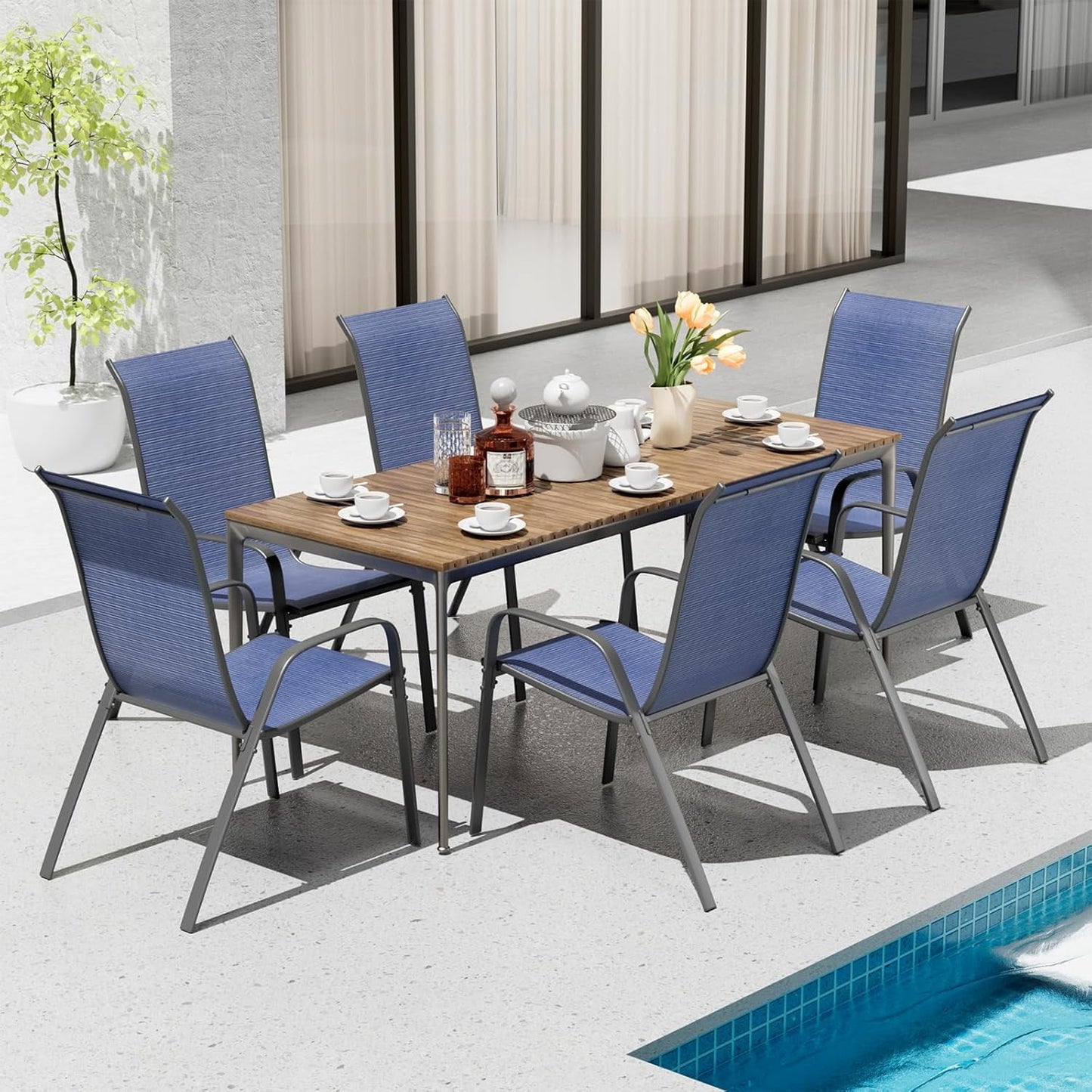 LAZY BUDDY Patio Chairs Set of 6, Stackable Outdoor Dining Chairs for All Weather Textilene Fabric & Metal Frame, Outdoor Chairs Set for Backyard Deck Garden