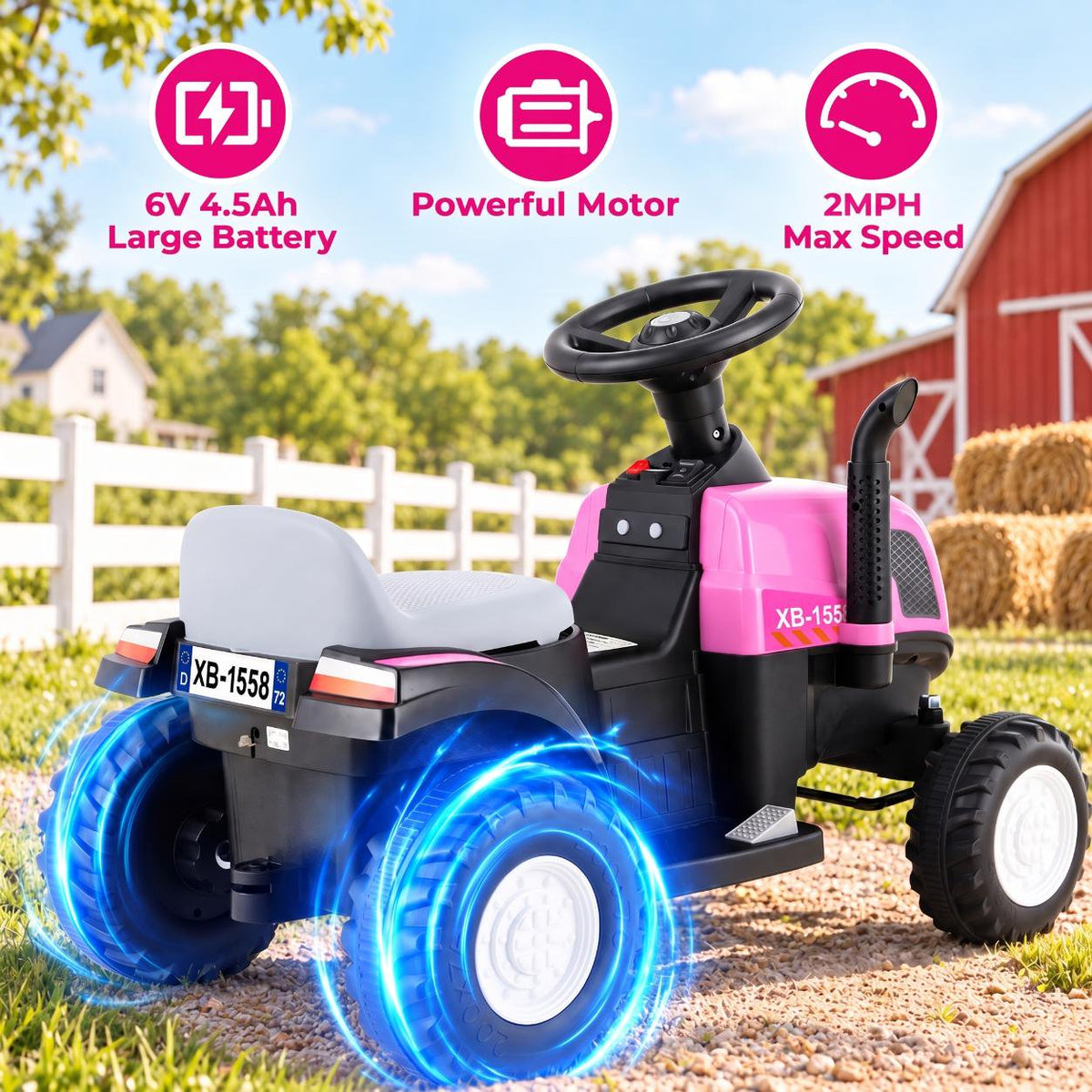 LAZY BUDDY 6V Kids Ride on Tractor with Trailer, Electric Ride on Toy for Children 3+. 55lbs