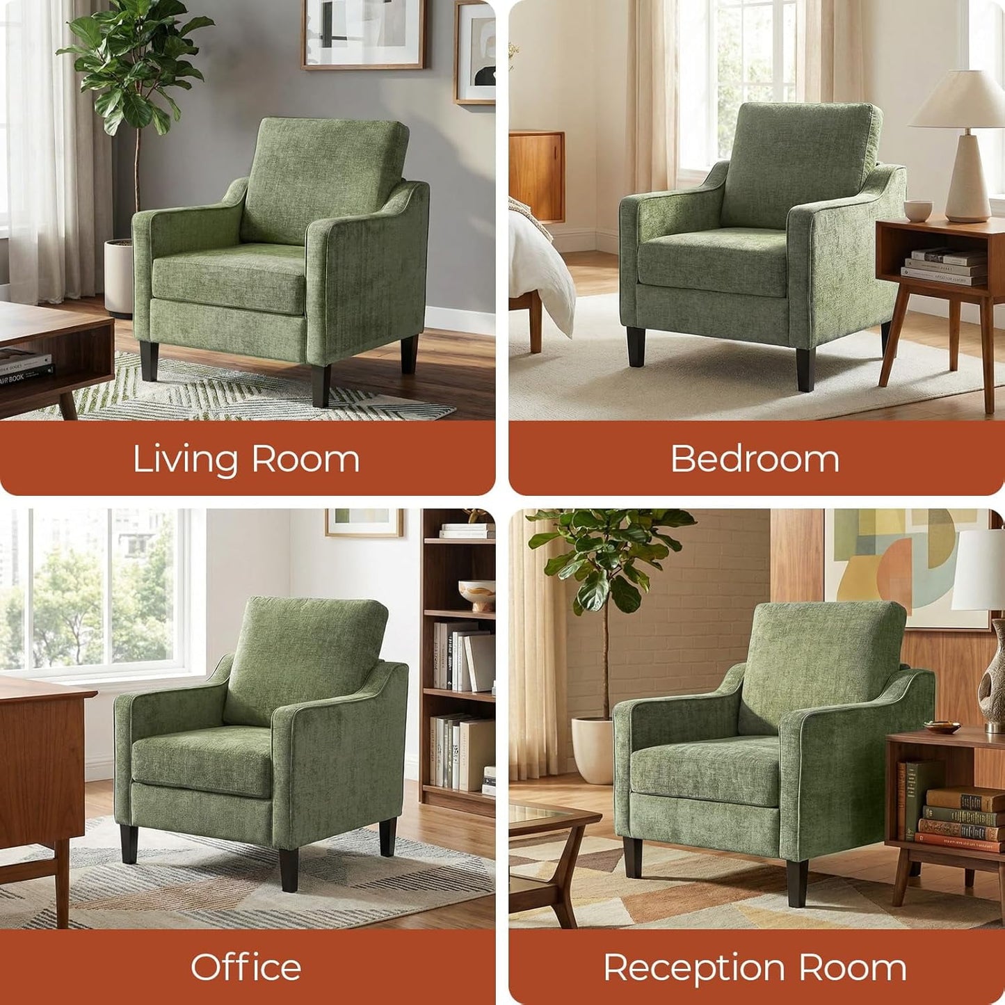 LAZY BUDDY Comfy Accent Chair for Living Room Bedroom and Waiting Room, Upholstered Mid-Century Reading Chair with Removable Cover & Wood Legs, Wide Singe Modern Lounge Sofa