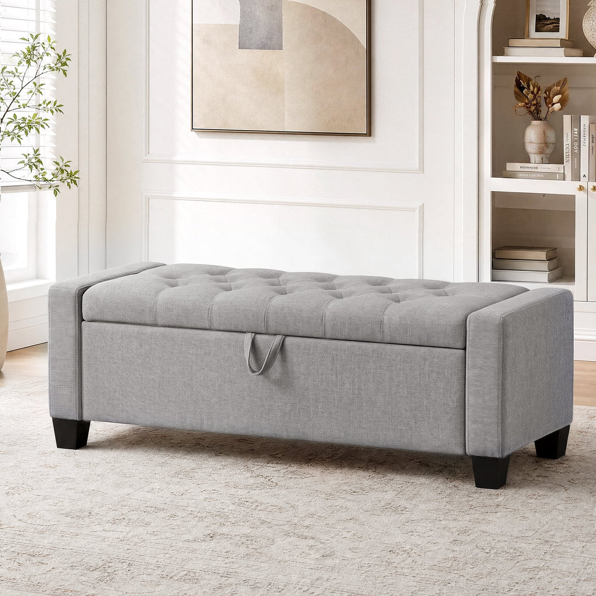 LAZY BUDDY 48'' Ottoman with Storage, Upholstered Storage Ottoman Bench with Safety Hinge, for Bedroom, Living Room, Entryway