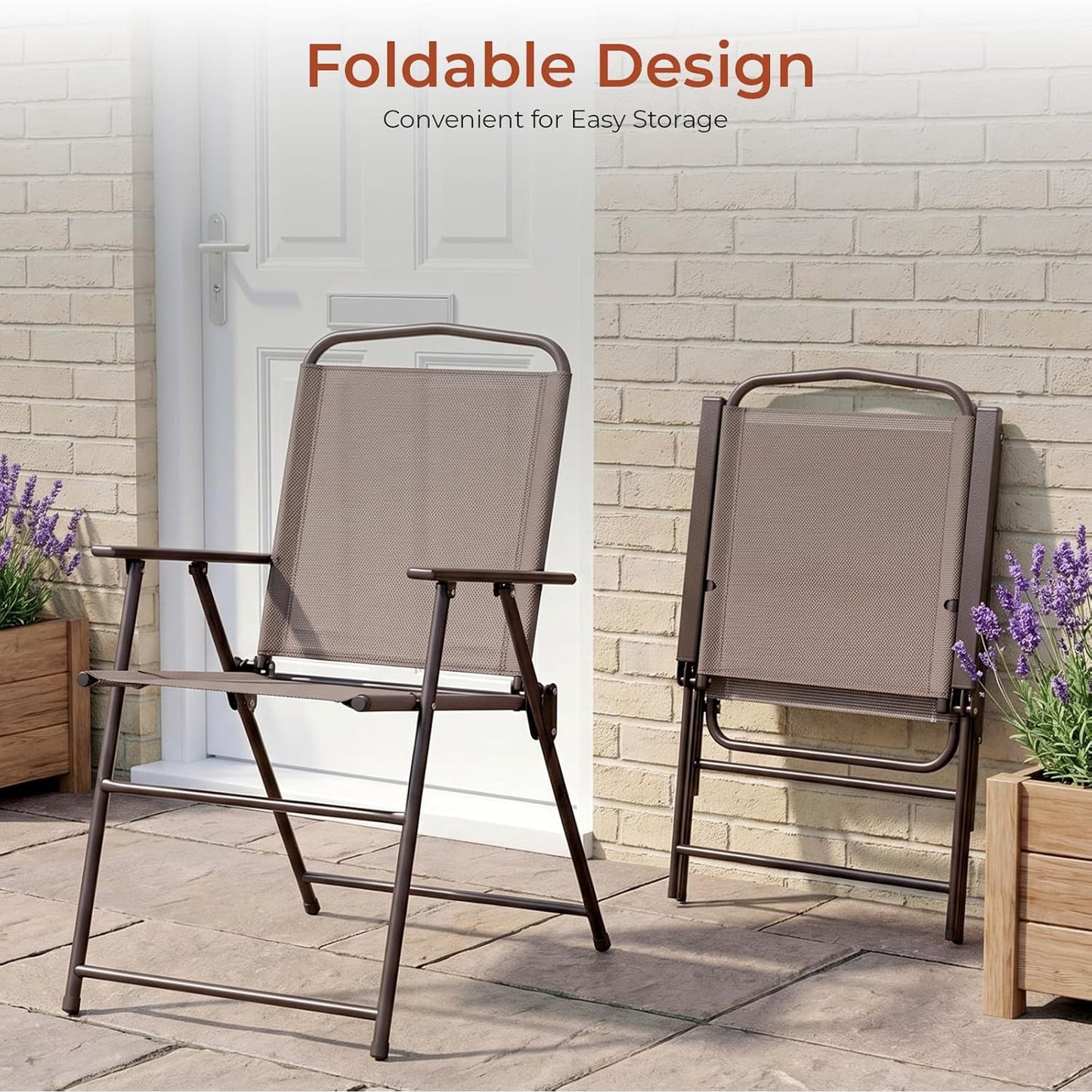 LAZY BUDDY 6-Piece Outdoor Patio Dining Set with Umbrella, All-Weather Round Glass Table with 4 Folding Chairs, Metal Frame, for Backyard Deck Garden