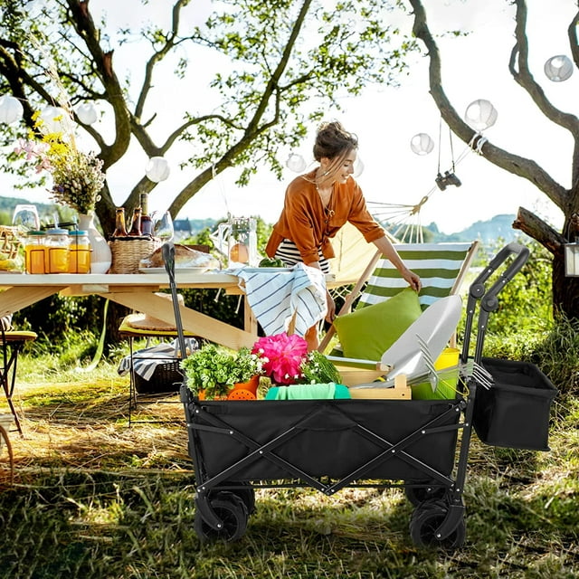 LAZY BUDDY Collapsible Utility Beach Wagon Folding Outdoor Garden Cart Pull Push Cart Grocery Cart