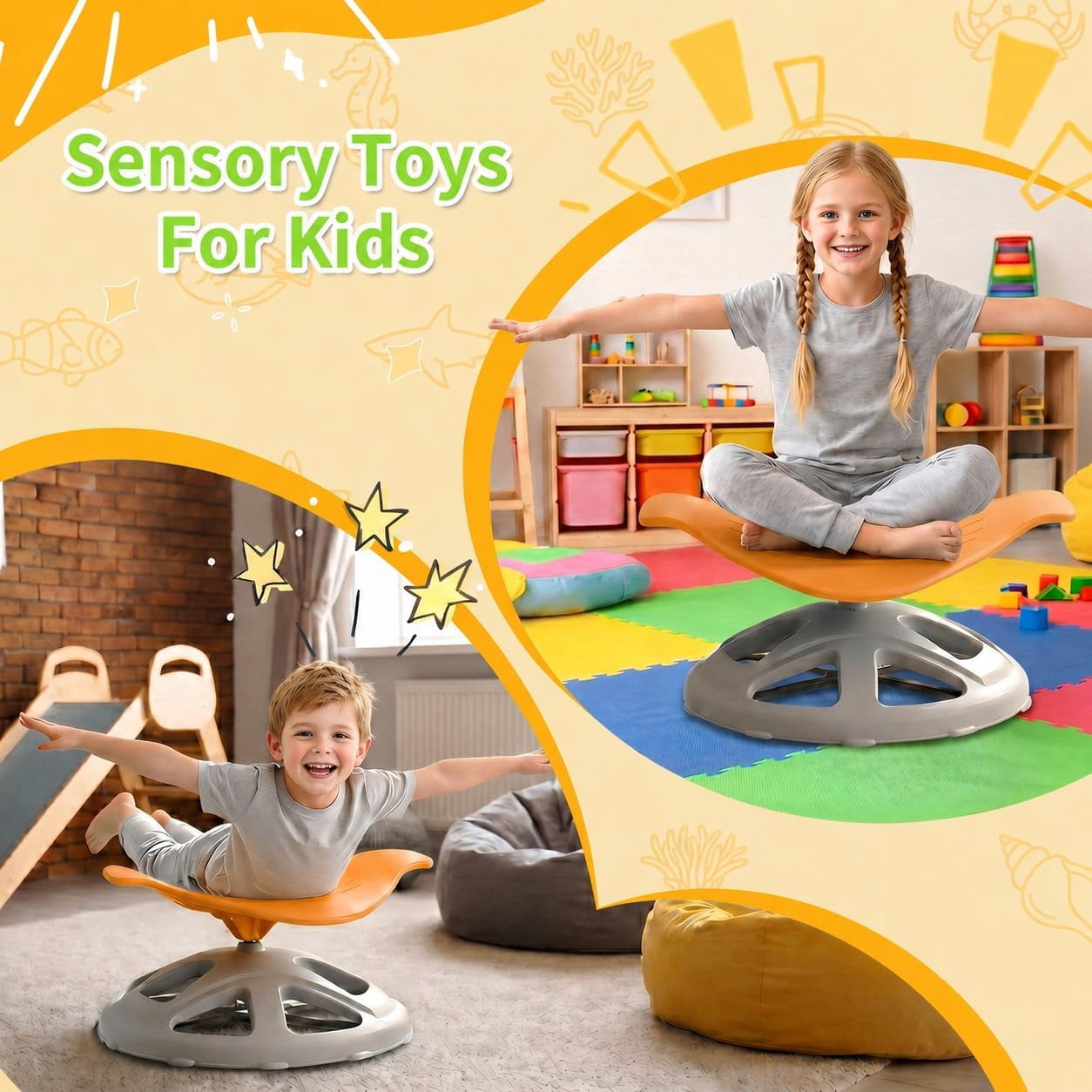 LAZY BUDDY Spinning Chair for Autistic Kids, Sit and Spin Sensory Toys Gifts for Kids with Autism & ADHD, Training Body Coordination