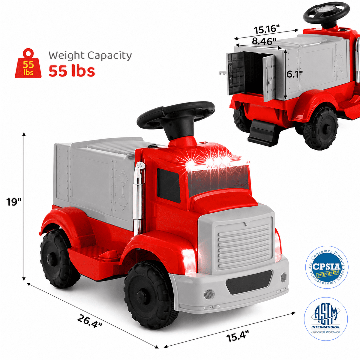 LAZY BUDDY 6V Kids Ride-on Truck, Battery Powered Electric Ride on Toy Car with Dual-Door Storage, LED Lights