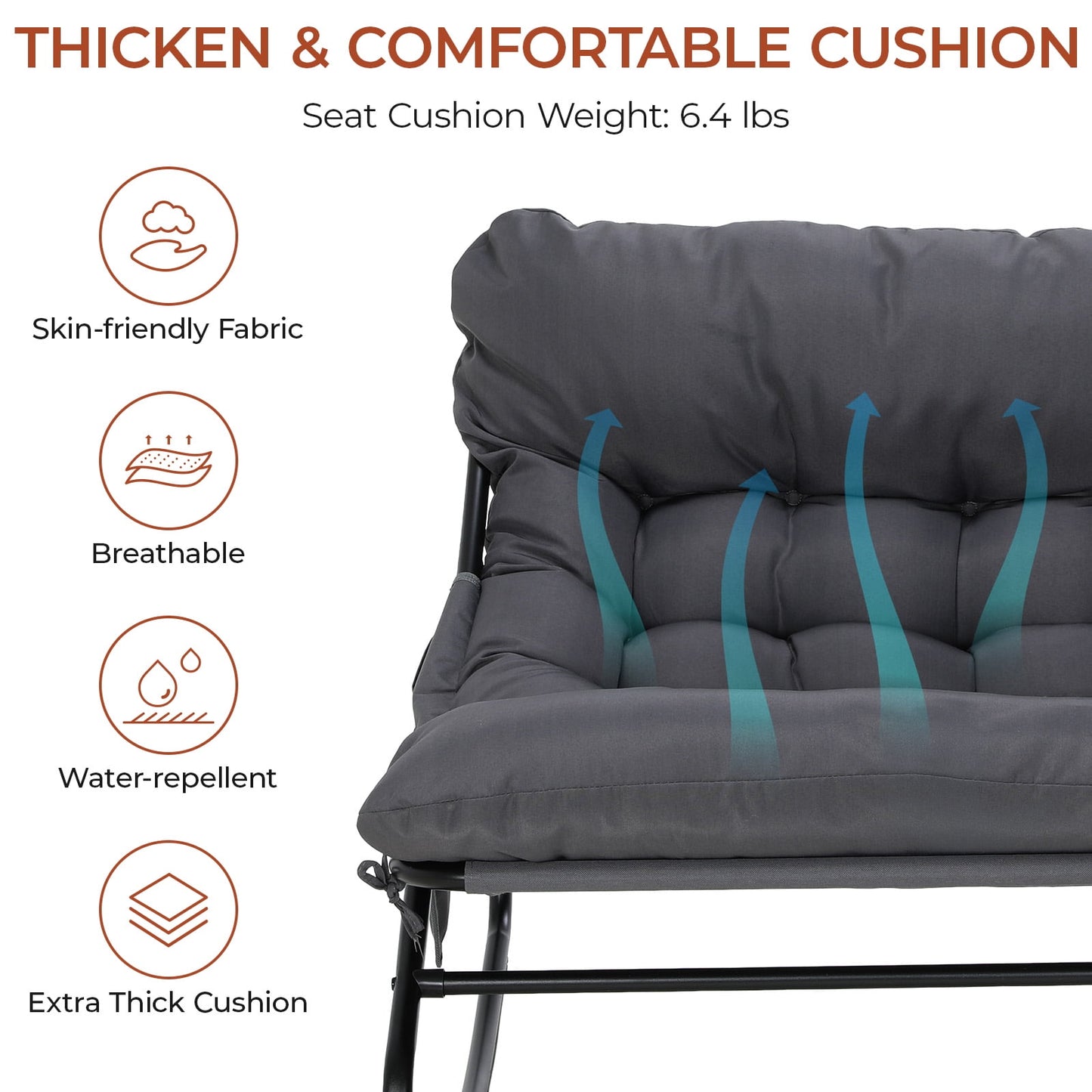 LAZY BUDDY Oversized Outdoor Rocking Chair, Comfy Papasan Rocker Chair with Thick Cushions for Living Room, Bedroom, Balcony, Patio