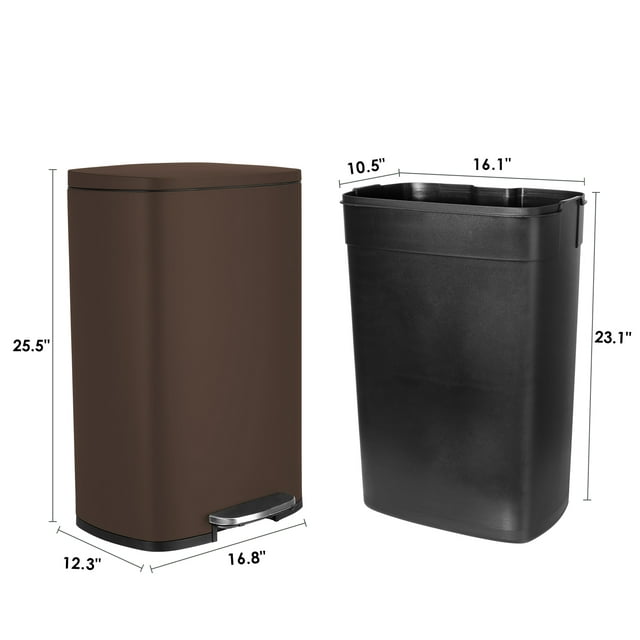 LAZY BUDDY 13.2 gal Kitchen Step-on Trash Can, Stainless Steel Garbage Can with Lid, Rectangular Rubbish Bin with Removable Plastic Inner Bucket - 5 Options