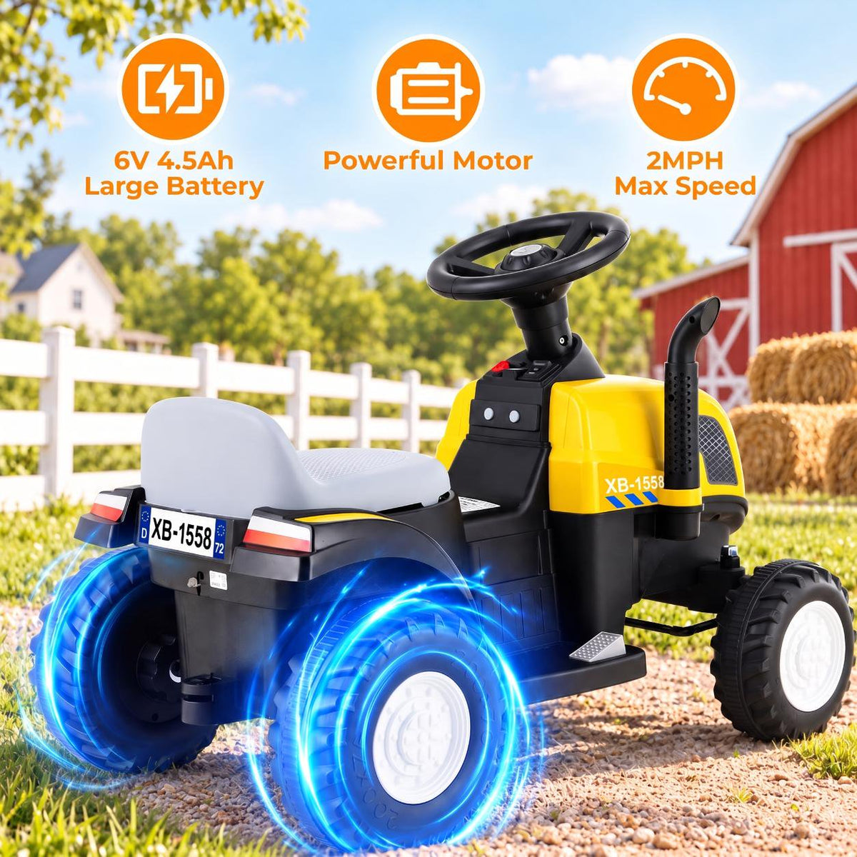 LAZY BUDDY 6V Kids Ride on Tractor with Trailer, Electric Ride on Toy for Children 3+. 55lbs