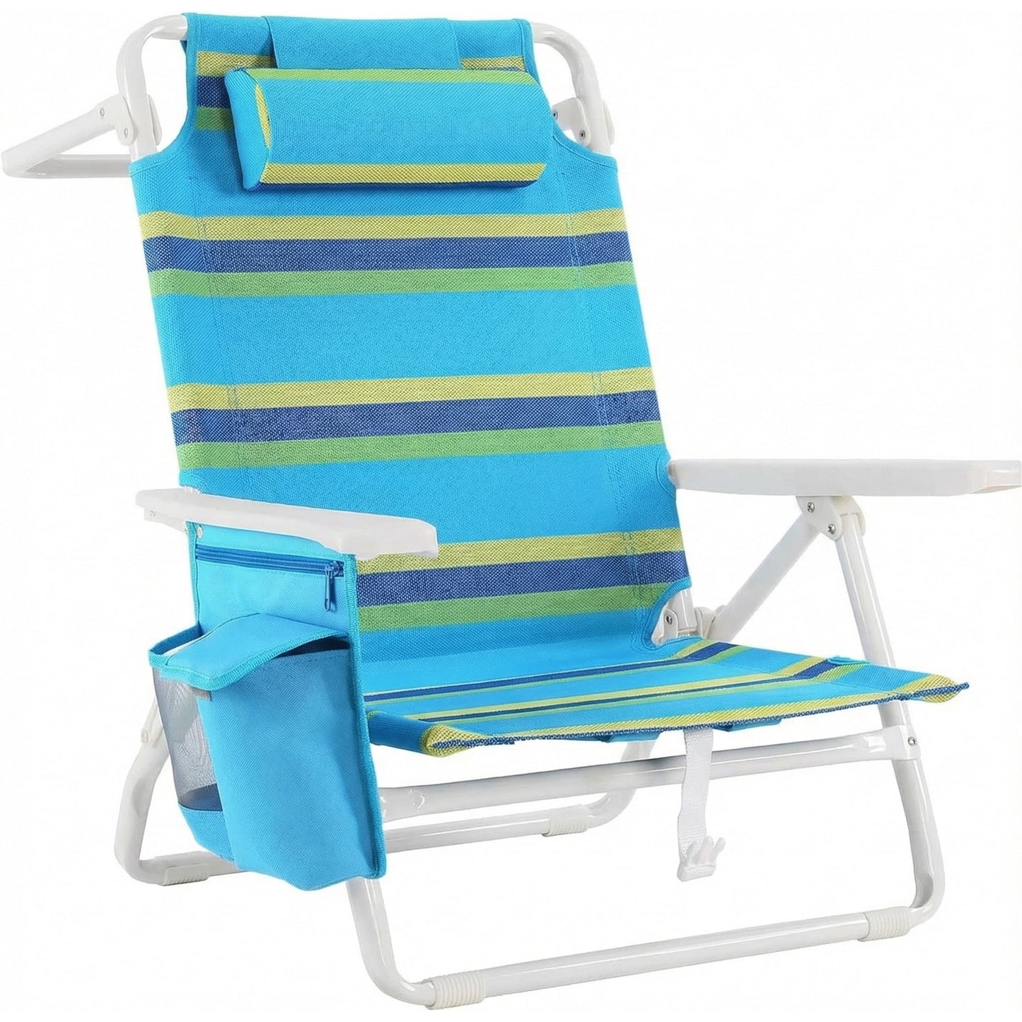 LAZY BUDDY  Low Beach Chair, Backpack Beach Chair for Adults with 5-Position, Lightweight Folding Beach Camping Chairs with Cup Holder, Storage Bag
