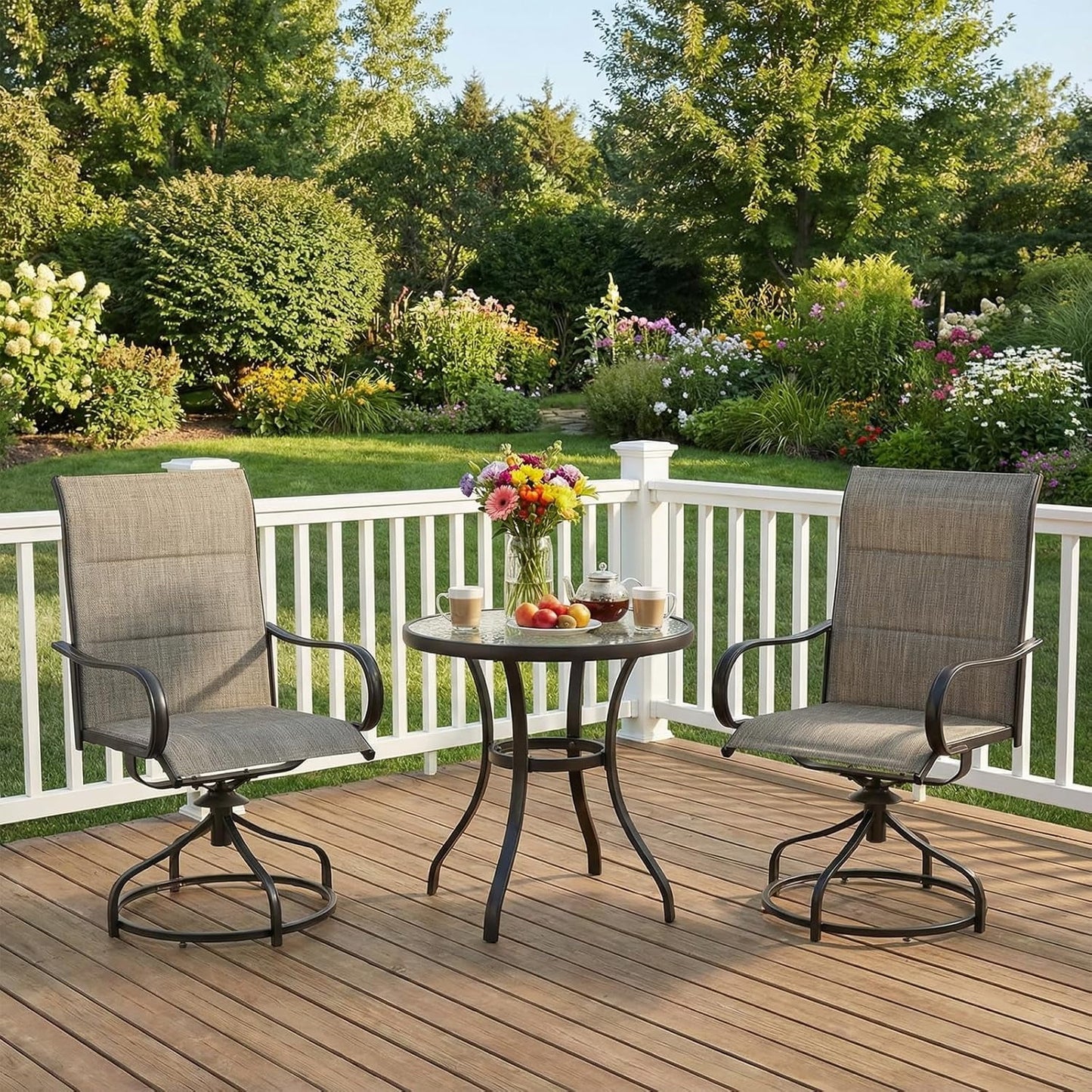 LAZY BUDDY Padded Patio Swivel Chairs Set of 2/4, Heavy Duty Outdoor Dining Chairs with Textilene & Metal Frame, High Back, 330lbs