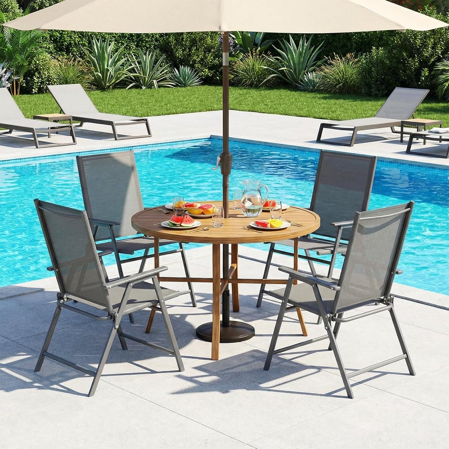 LAZY BUDDY Outdoor Patio Folding Dining Chairs Set of 2/4, with Armrests, Breathable Textilene & Steel Frame, for Lawn, Garden, Yard, Camping