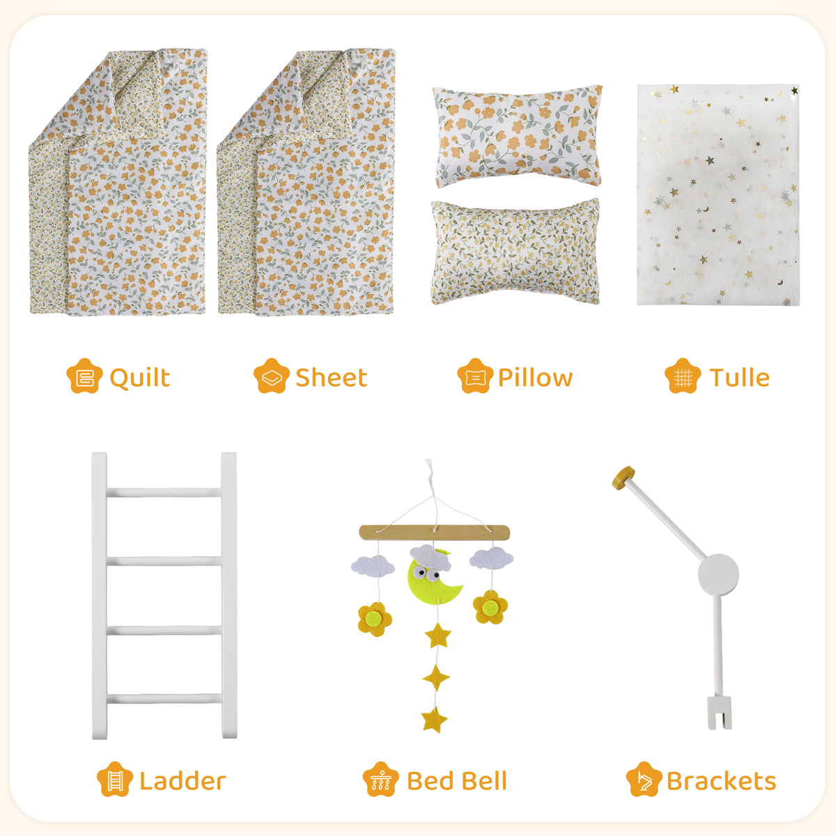 LAZY BUDDY Wooden Bunk Bed for Dolls up to 19in, Baby Dolls Crib with Bedding, Pretend Play Toy for Kids 3+