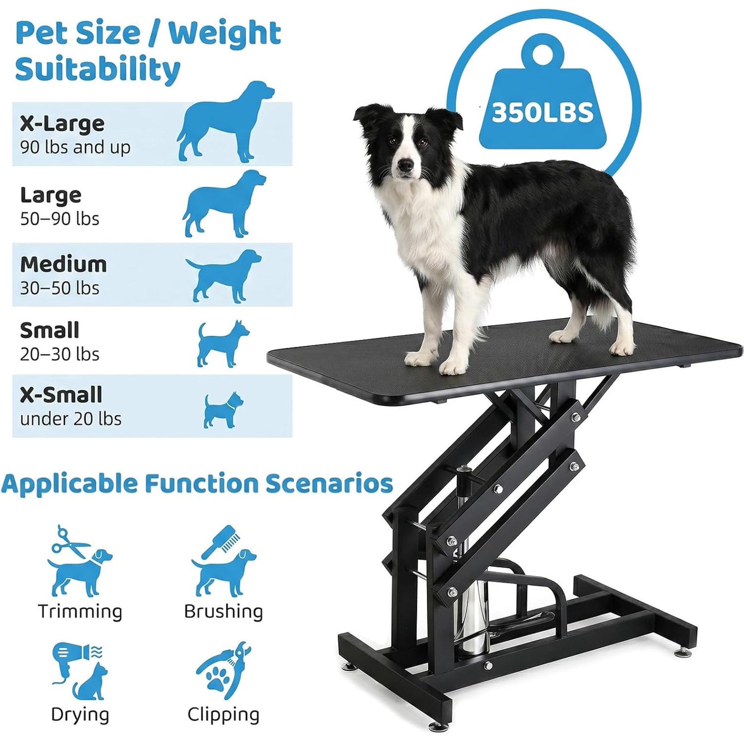 LAZY BUDDY 42.4in Professional Hydraulic Dog Grooming Table, Heavy Duty Pet Trimming Grooming Table with Adjustable Overhead Arm & Noose, 350lbs