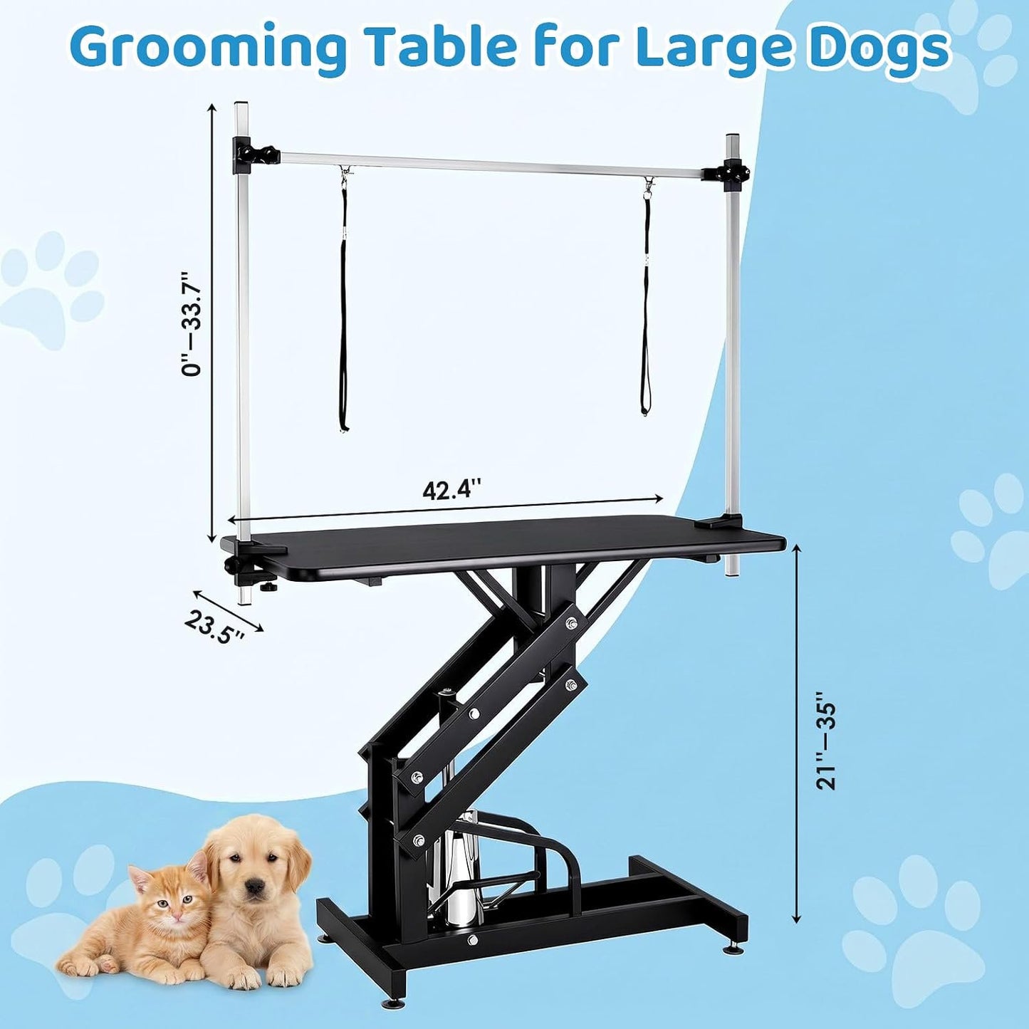 LAZY BUDDY 42.4in Professional Hydraulic Dog Grooming Table, Heavy Duty Pet Trimming Grooming Table with Adjustable Overhead Arm & Noose, 350lbs