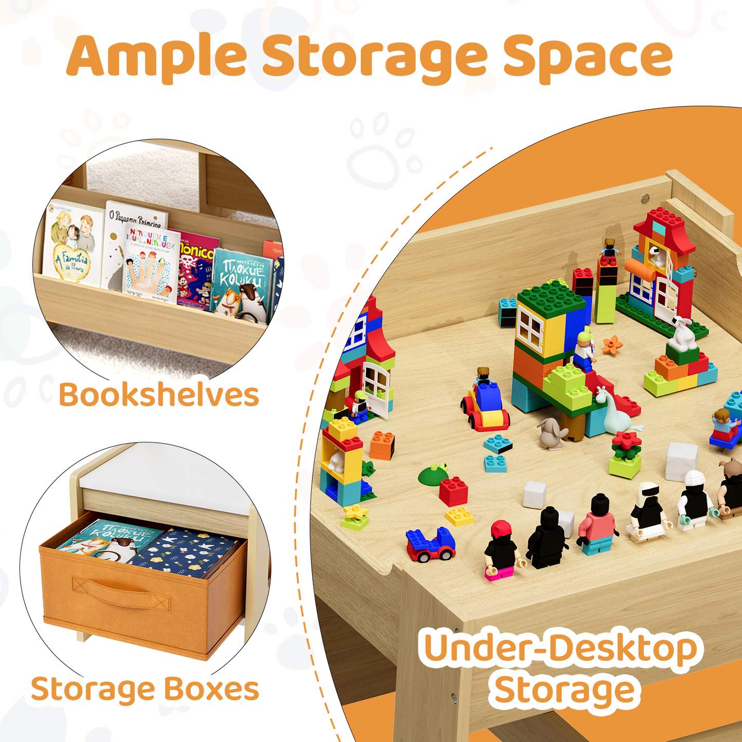 LAZY BUDDY Kids Table and Chairs Set, Toddler Desk with Storage Drawer, Wooden Activity Table Set with Detachable Tabletop, Bookshelf for Classroom/Home/Nursery