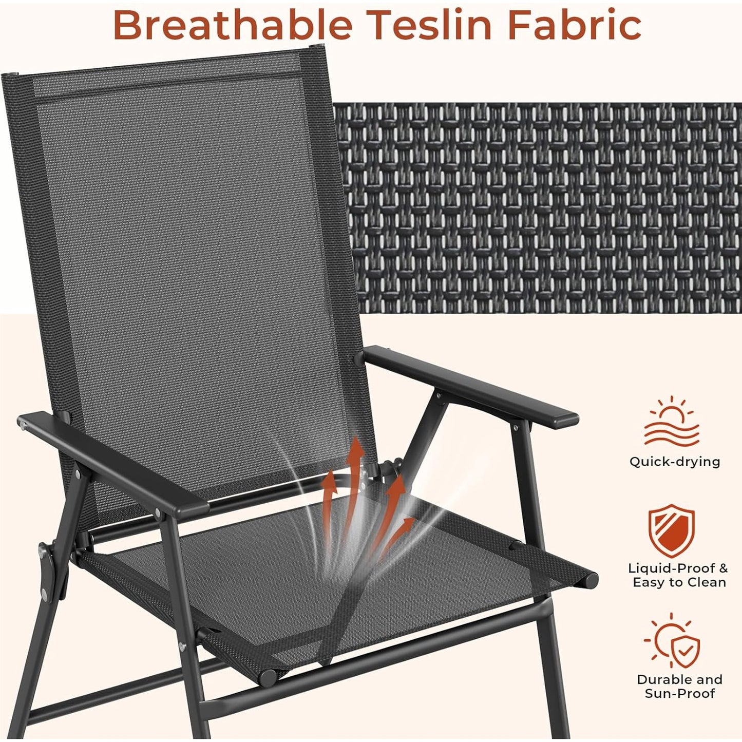 LAZY BUDDY Outdoor Patio Folding Dining Chairs Set of 2/4, with Armrests, Breathable Textilene & Steel Frame, for Lawn, Garden, Yard, Camping
