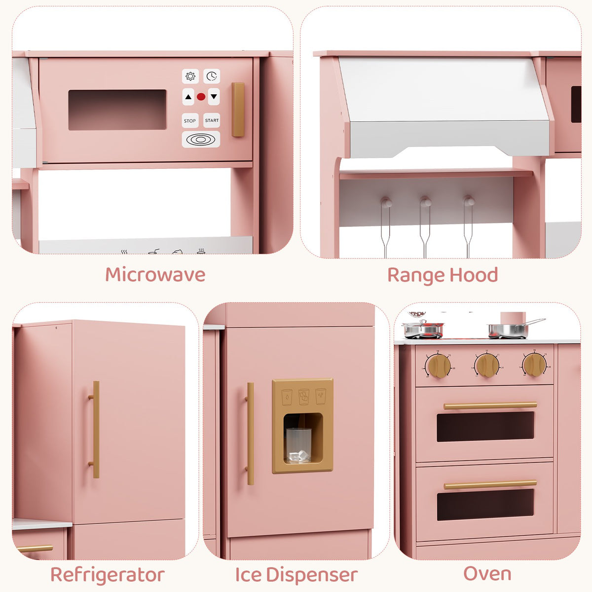 LAZY BUDDY Wooden Pretend Play Kitchen for Kids, 3-Piece Modular Kitchen Playset Toddler Interactive Toy Gift