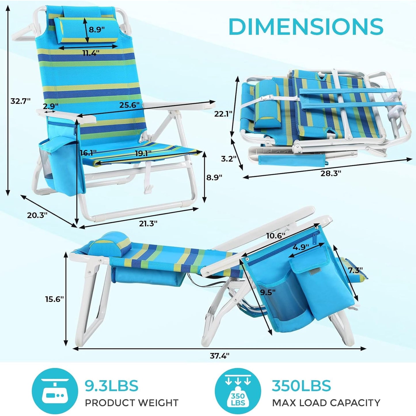 LAZY BUDDY  Low Beach Chair, Backpack Beach Chair for Adults with 5-Position, Lightweight Folding Beach Camping Chairs with Cup Holder, Storage Bag
