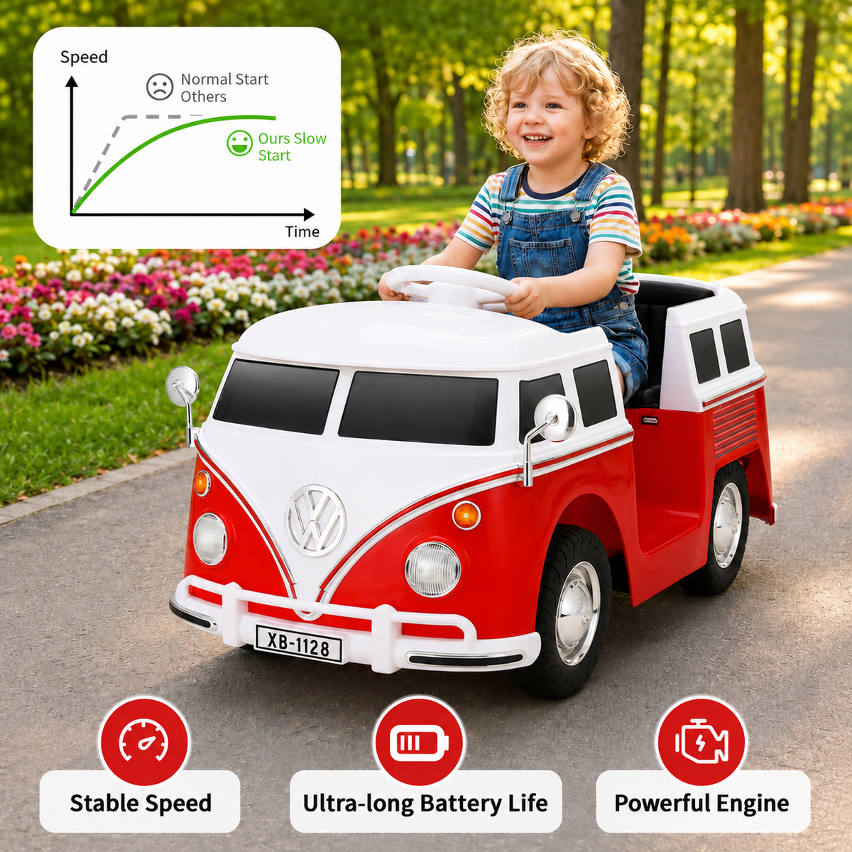 LAZY BUDDY 6V Licensed Volkswagen Electric Ride-on Car for Toddlers, Kids Ride-on Bus with Headlights, Battery Powered Ride on Toy