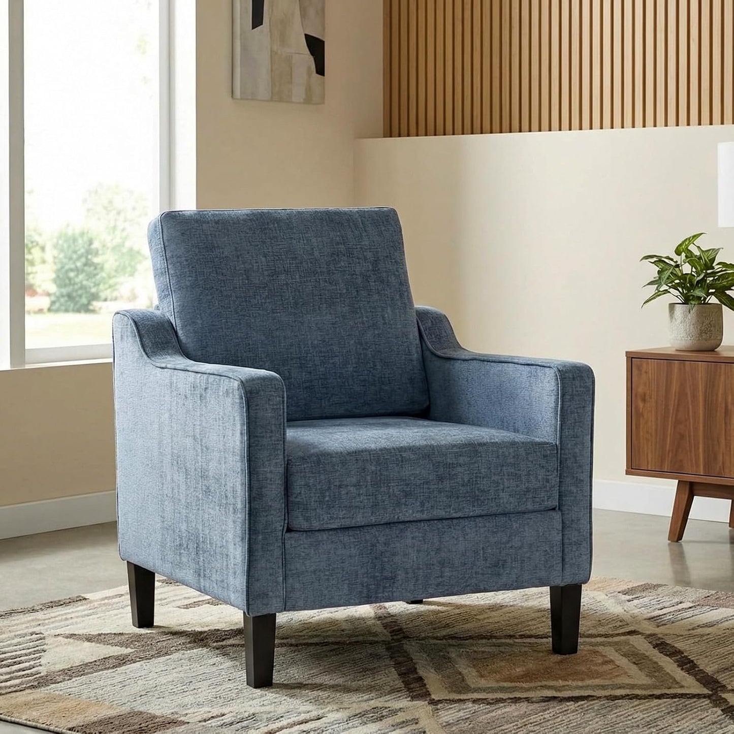 LAZY BUDDY Comfy Accent Chair for Living Room Bedroom and Waiting Room, Upholstered Mid-Century Reading Chair with Removable Cover & Wood Legs, Wide Singe Modern Lounge Sofa