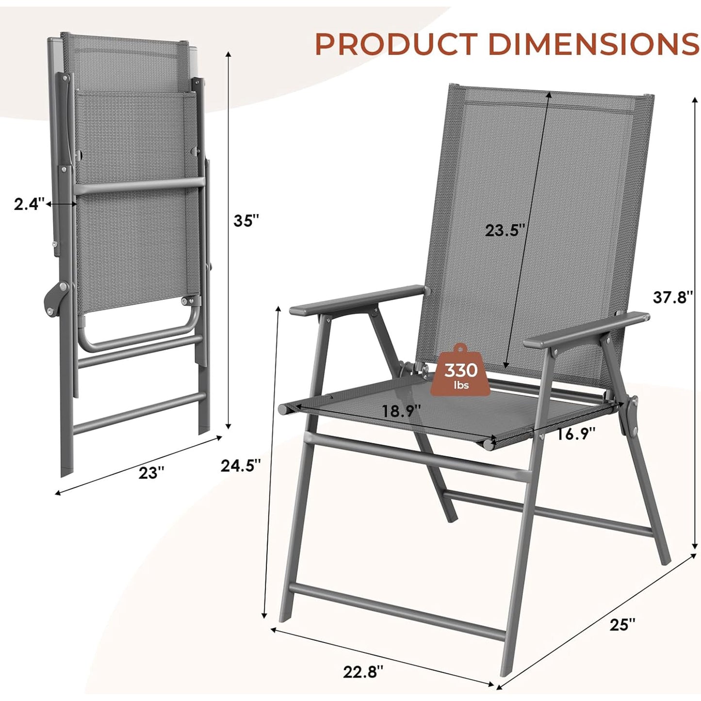 LAZY BUDDY Outdoor Patio Folding Dining Chairs Set of 2/4, with Armrests, Breathable Textilene & Steel Frame, for Lawn, Garden, Yard, Camping