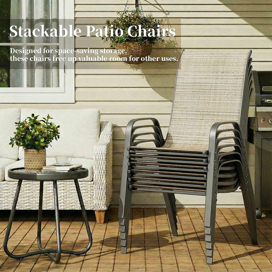 LAZY BUDDY Patio Chairs Set of 6, Stackable Outdoor Dining Chairs for All Weather Textilene Fabric & Metal Frame, Outdoor Chairs Set for Backyard Deck Garden