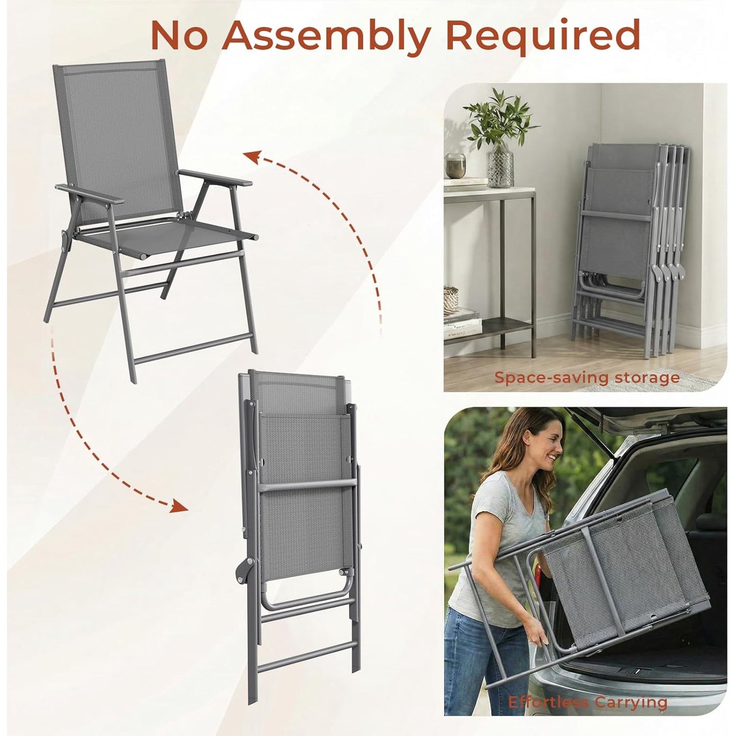 LAZY BUDDY Outdoor Patio Folding Dining Chairs Set of 2/4, with Armrests, Breathable Textilene & Steel Frame, for Lawn, Garden, Yard, Camping