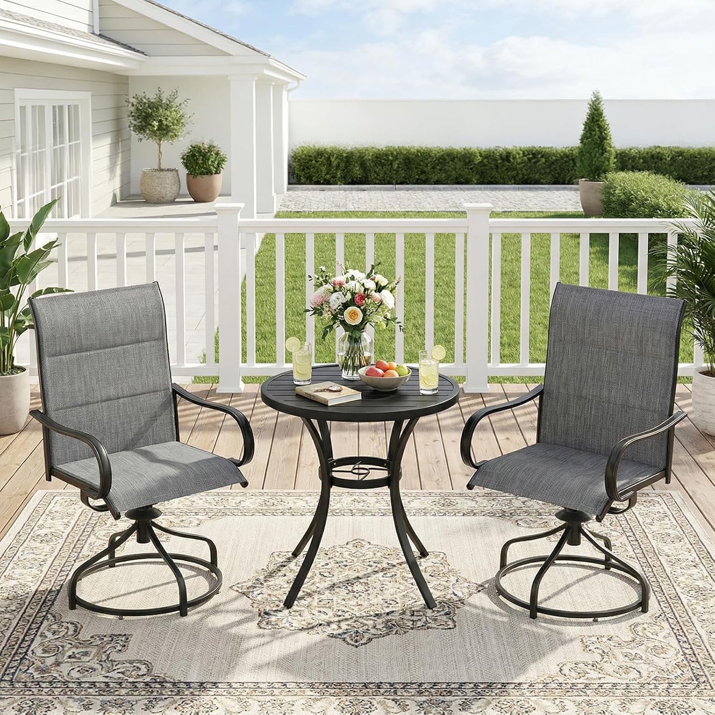 LAZY BUDDY Padded Patio Swivel Chairs Set of 2/4, Heavy Duty Outdoor Dining Chairs with Textilene & Metal Frame, High Back, 330lbs