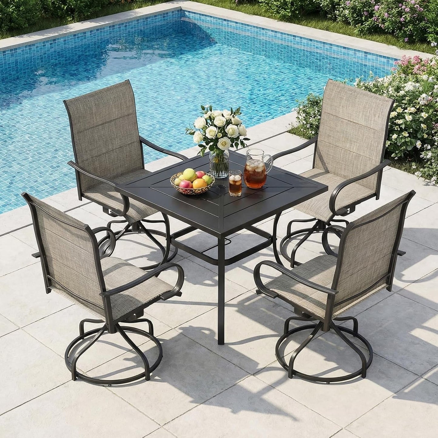 LAZY BUDDY Padded Patio Swivel Chairs Set of 2/4, Heavy Duty Outdoor Dining Chairs with Textilene & Metal Frame, High Back, 330lbs