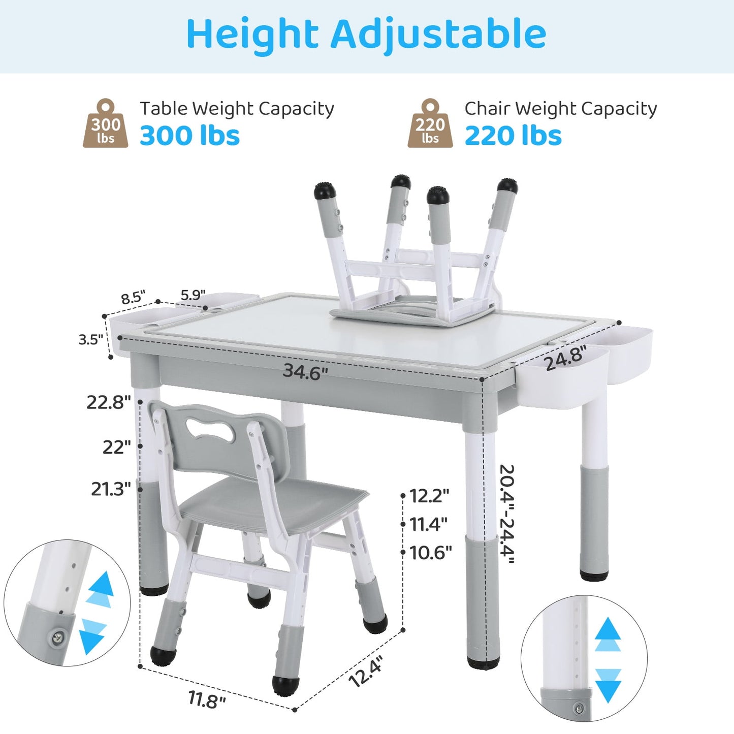 LAZY BUDDY Kids Table and Chairs Set with Storage Boxes, Height Adjustable Toddler Activity Table and 2 Chairs Set with Graffiti & Building Blocks Double-Sided Tabletop