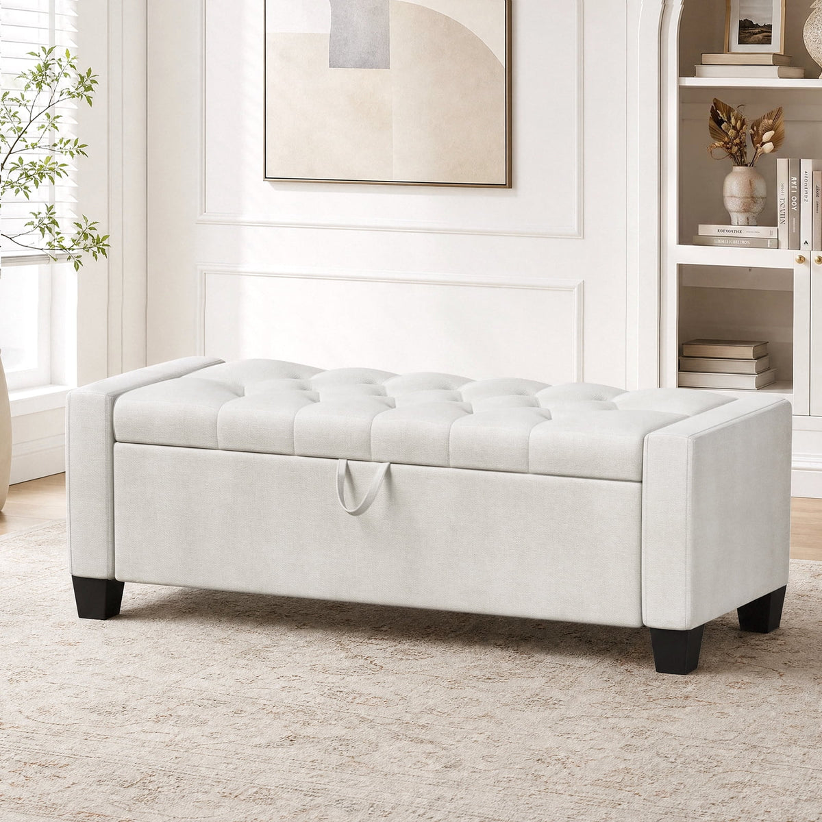 LAZY BUDDY 48'' Ottoman with Storage, Upholstered Storage Ottoman Bench with Safety Hinge, for Bedroom, Living Room, Entryway