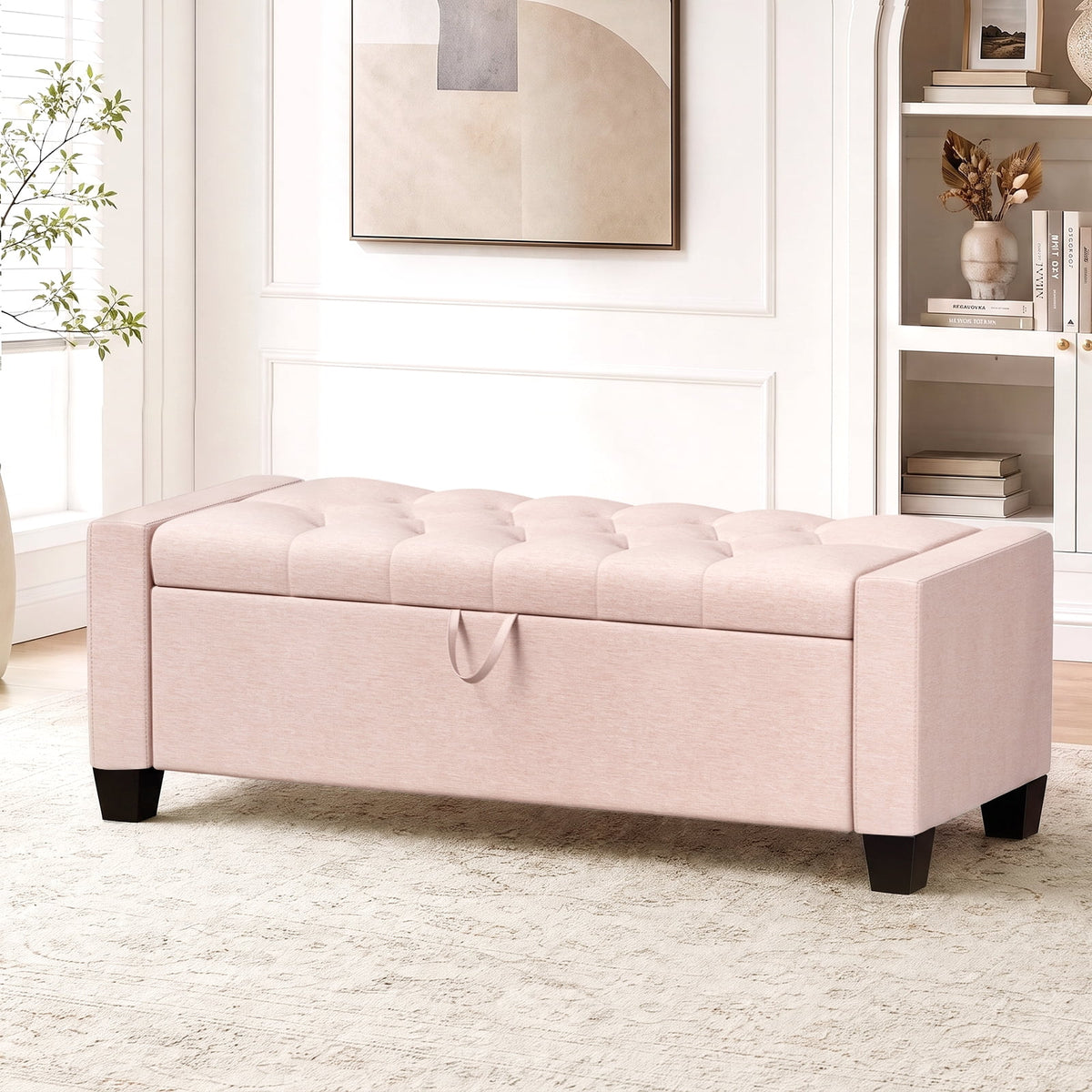 LAZY BUDDY 48'' Ottoman with Storage, Upholstered Storage Ottoman Bench with Safety Hinge, for Bedroom, Living Room, Entryway