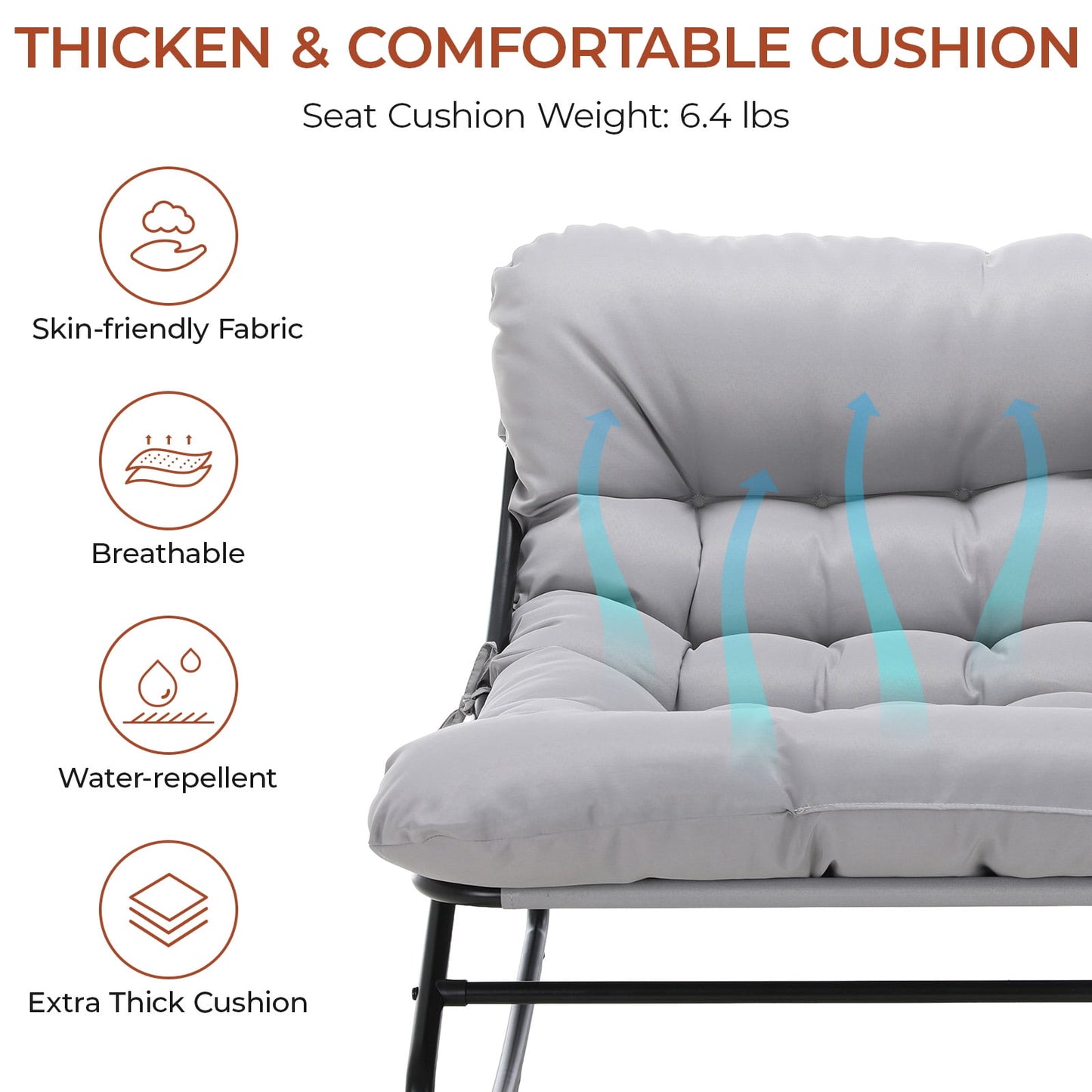 LAZY BUDDY Oversized Outdoor Rocking Chair, Comfy Papasan Rocker Chair with Thick Cushions for Living Room, Bedroom, Balcony, Patio