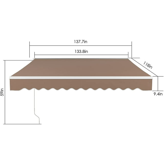 LAZY BUDDY 137.7” × 118” Retractable Patio Awning Outdoor Window Canopy Cover Cafe Deck Sun Shade Shelter Aluminum Alloy Frame, Crank Handle - Beige